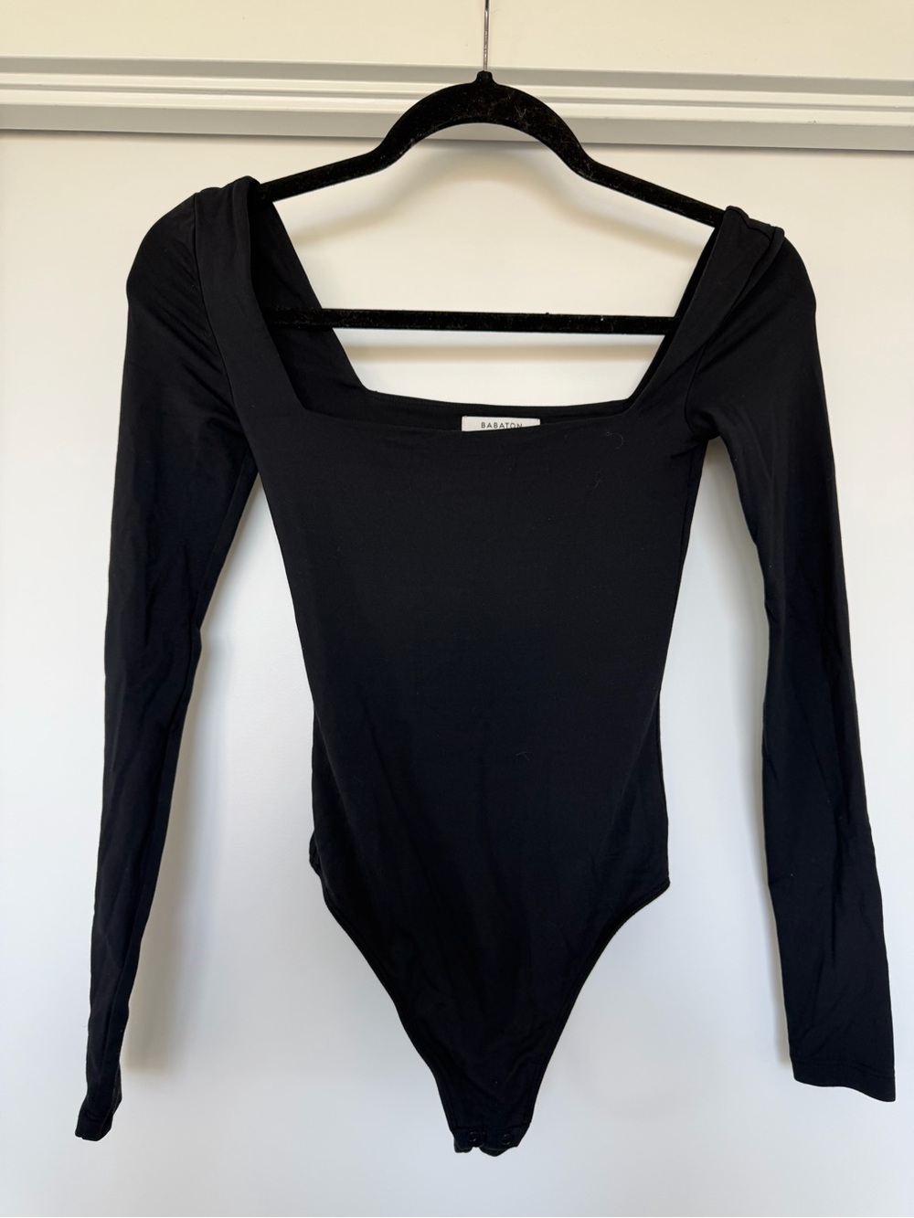 Babaton Black Long-Sleeve Square Neck Bodysuit